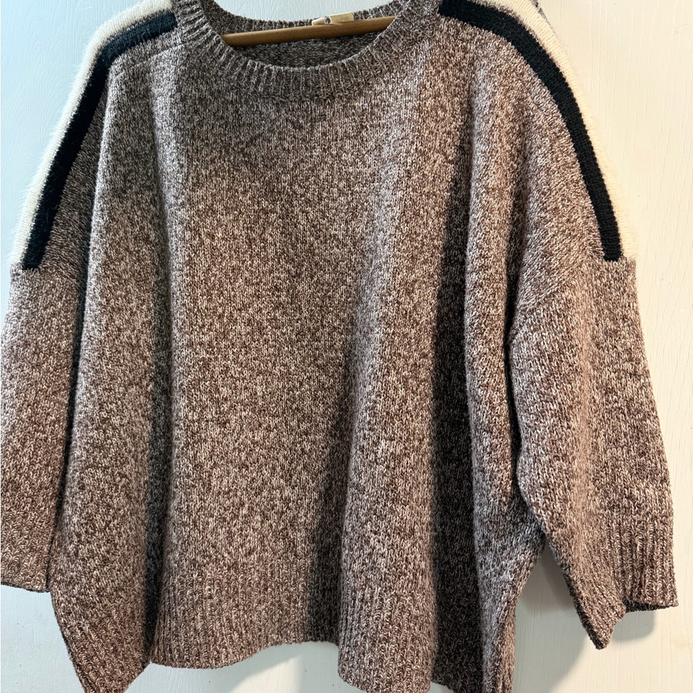 Anthropologie  Moth Heathered Brown Sweater with Black Accents